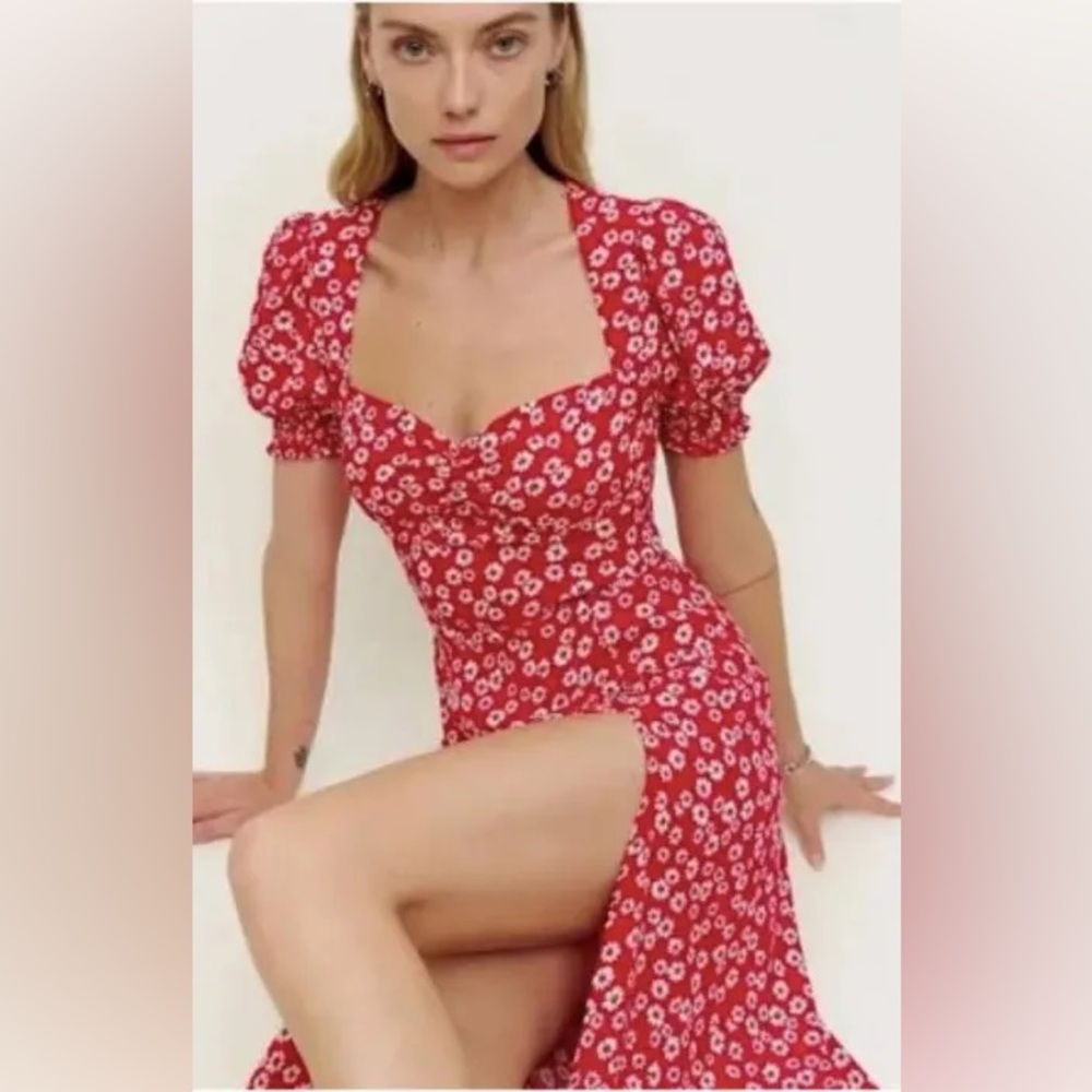 Reformation Lacey Red Floral Midi Dress